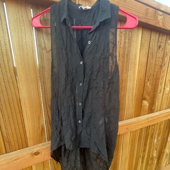 Helmut Lang silk black sheer textured asymmetrical hem sleeveless blouse top - Picture 1 of 14